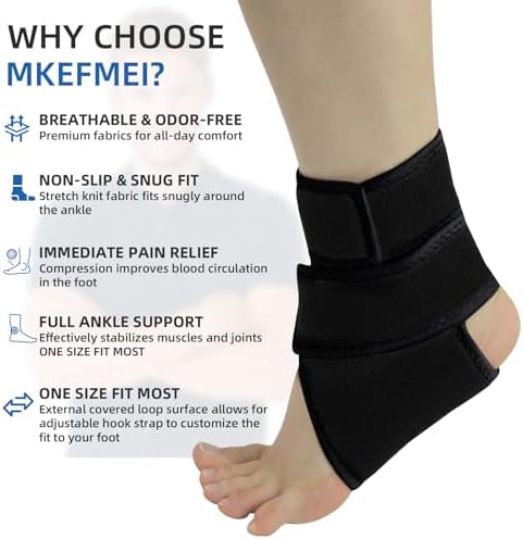 Ankle Support Brace(1 Pack) — Compression Ankle Brace for Women & Men, Adjustable Wrap Ankle Stabilizer Brace for Sprained, Foot Pain, Plantar Fasciitis, Achilles Tendonitis (Black,One Size)
