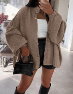 PRETTYGARDEN Women's Winter Button Down Cardigan Sweaters Mock Neck Lantern Long Sleeve Chunky Knit Jacket Trendy Outerwear