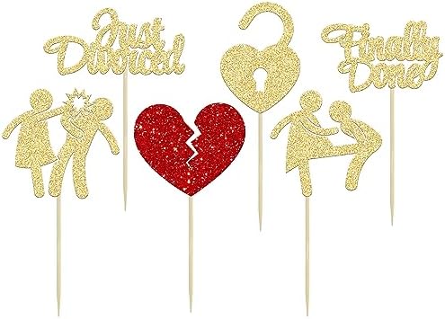 Gyufise 24Pcs Divorce Cupcake Toppers Glitter Finally Done Just Divorced Cupcake Picks for Break Up Theme Bye Freedom Bachelor Divorce Party Cake Decorations Supplies Gold