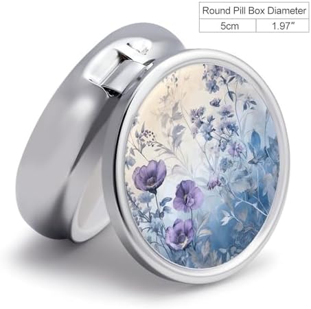 Pill Box Pill Case for Woman Weekly Pill Organizer with 3 Compartments Purple Border Flowers Small Pillbox Pill Container Portable Vitamin Holder Boxes for Travel Medicine Organizer