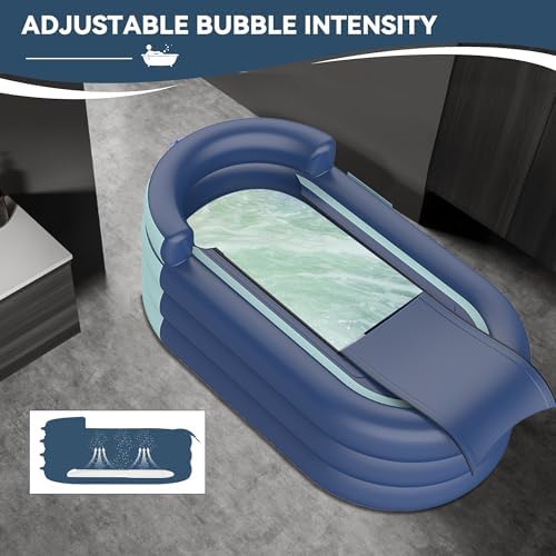 Inflatable Bathtub & Bubble Spa Mat- Portable Hot Tub for Adults, Equipped with a Bubble Math Mat for Massage, Fits Any Bathroom, Foldable Design for Renters/Apartments (65"x33"x26" 220lb)