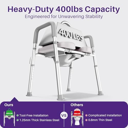 KEKOY 2-in-1 Bedside Commode for Seniors, Tool-Free Assembly Commode Chair with Adjustable Width, FSA HSA Eligible 400LBS Capacity Padded Toilet Seat, Raised Toilet Seat with Handles for Bathroom