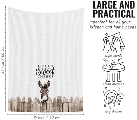 InnoBeta Funny Donkey Gifts, Hand Kitchen Towel 2 Pack, 16 x 24 in Microfiber Dish Tea Towel, Hello Sweet Cheek