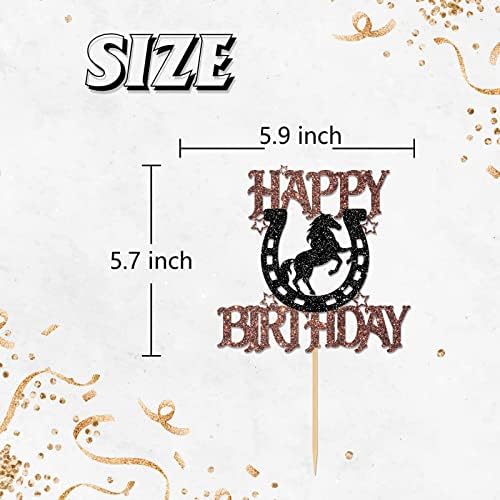 Horseshoe & Horse Happy Birthday Cake Topper, Horse Racing Theme Party Decoration for Boys Girls Men Women, Kids Birthday Party Decoration Supplies
