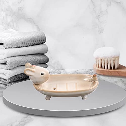 Cabilock Ceramic Soap Dish for Bathroom Kitchen Cute Cartoon Animal Design Soap Holder Dual Drainage for Keys