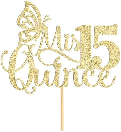 Mis Quince Cake Topper, 15th Birthday Decorations, Gold Glitter, 1 Piece