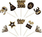 36PCS Happy 30th Birthday Cupcake Toppers Double Sided Black Gold Thirty Hello 30 Straight Outta 1996 Cupcake Picks 30 Fabulous Cheers to 30 Years Cake Decorations for 30th Birthday Party Supplies
