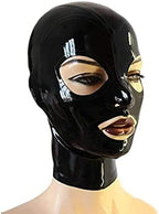 Latex Mask Open Eyes and Nostrils Black Rubber Unisex Hood Unique Club Wear,XX-Large