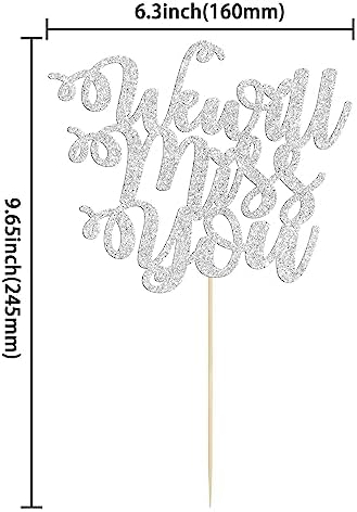 1 Pack We Will Miss You Cake Topper Glitter Red Love Heart Good Luck Cake Pick Retirement Theme Going Away Party Cake Decorations Silver