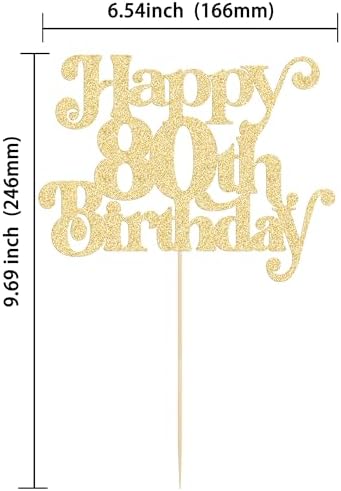 Gyufise 1Pc Happy 80th Birthday Cake Topper Glitter Happy Birthday Cake Pick Cheers to 80 Years for 80th Anniversary Wedding Party Cupcake Decorations Supplies Gold