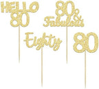 Gyufise 24Pcs 80th Birthday Cupcake Toppers Gold Glitter Hello 80 Cake Topper Eighty 80 & Fabulous Cupcake Picks 80th Birthday Cake Decorations Supplies