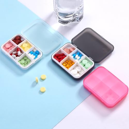Portable Pill Organizer - Slim Pill Box for Purse or Travel, Compact Pill Case(6 Compartment,Gray)