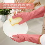 Rubber Cleaning Gloves for Dishwashing, 4 Pairs Reusable Kitchen Gloves for Washing Dishes and Household Cleaning, Colorful Dish Gloves with Flocked Lining and Non-Slip Grip, Pefect for Woman Men - S