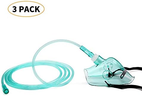 Pediatric Elongated Standard Oxygen Mask with 6.6' Tubing and Adjustable Elastic Strap - 3 Packs - Size M