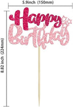 Ephlyn 24Pcs Happy Birthday Cupcake Toppers Double Layer Glitter Happy Birthday Cake Decorations for Celebrating Baby Shower Theme Kids Boys Girls Birthday Anniversary Party Supplies Rose Red Pink