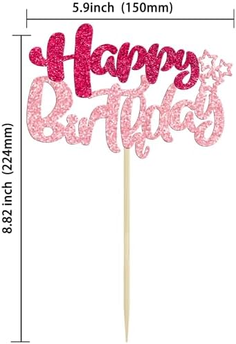 Ephlyn 24Pcs Happy Birthday Cupcake Toppers Double Layer Glitter Happy Birthday Cake Decorations for Celebrating Baby Shower Theme Kids Boys Girls Birthday Anniversary Party Supplies Rose Red Pink