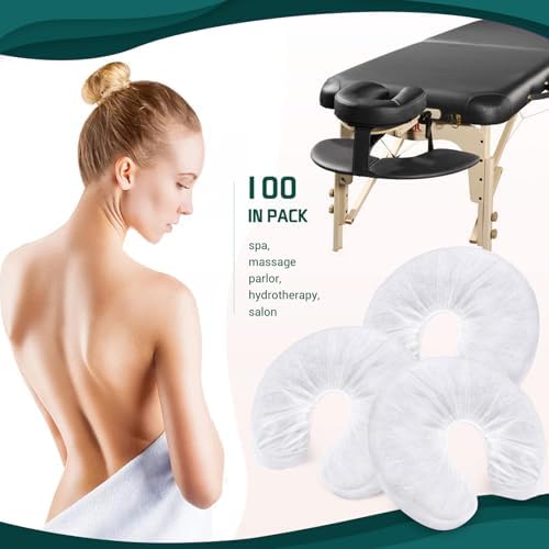 Noverlife 100PCS Disposable Fitted Face Cradle Covers, Non-woven Ultra Soft Massage Face Covers Headrest Covers for Massage Tables & Massage Chairs, Universal Size Beauty Salon SPA Face Rest Covers
