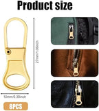 8pcs Zipper Pulls Replacement, Detachable Zipper Pullers Fixer Repair Kit Zipper Replacement Slider Zipper Pull Tab for Clothing Backpack Jackets Pants Luggage (Gold)