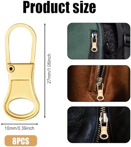 8pcs Zipper Pulls Replacement, Detachable Zipper Pullers Fixer Repair Kit Zipper Replacement Slider Zipper Pull Tab for Clothing Backpack Jackets Pants Luggage (Gold)