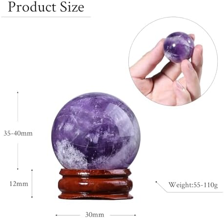 mookaitedecor Natural Amethyst Crystal Ball with Stand, 35-40 mm Decorative Round Stone Sphere Sculpture Figurine for Witchcraft Feng Shui Divination Home Decor