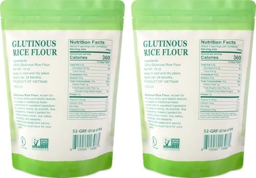 52USA Glutinous Rice Flour 32 Ounce (Basic), 1 Pound (Pack of 2), Rice Flour for Baking or Cooking, Product of THAILAND, All Natural White Rice Flour, Vegan