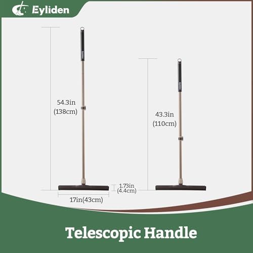 Eyliden Floor Squeegee for Water Removal, 17" EVA Dual-Layer Blade Dries Floors in One Pass, Long Handle, Scratch-Free Water Sweeper for Kitchen, Bathroom, Tile & Hardwood Floors