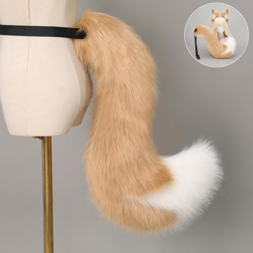 Furry Fox Wolf Tail Animal Costume Accessories Kawaii Faux Fur Tail Cosplay Props for Halloween Dress-up Party