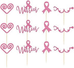 24Pcs Breast Cancer Awareness Cupcake Toppers Glitter Pink Ribbon Fight Beliveve Hope Cupcake Picks Decorations for Pink Ribbon Party Cake Decorations Supplies - Pink Glitter