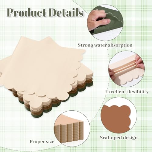 100Pcs Woodland Napkins Baby Shower Decorations Sage Green and Brown Forest Animal Wild Creatures Scalloped Napkin Disposable for Safari Wedding Birthday Baby Shower Neutral Supplies