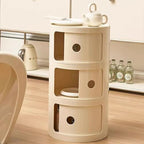 3 Tier Round Nightstand with Drawer, White Round Side Table Small Plastic Storage End Table Suitable for Bedroom, Living Room, Bathroom