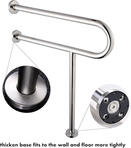 LacatohuuToilet Grab Bar with Leg 23.6inch,Anti-Slip Handicap Grab Bars Safety Rails,Stainless Steel Bathroom Support Rail for Seniors,Elderly,Pregnant,Disabled,Shower Grab Bars Supports 350lbs Load