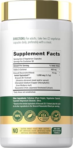 Carlyle Indole-3-Carbinol (I3C) 400mg | 120 Capsules | Advanced Formula with Broccoli Extract | Non-GMO, Vegetarian & Gluten Free
