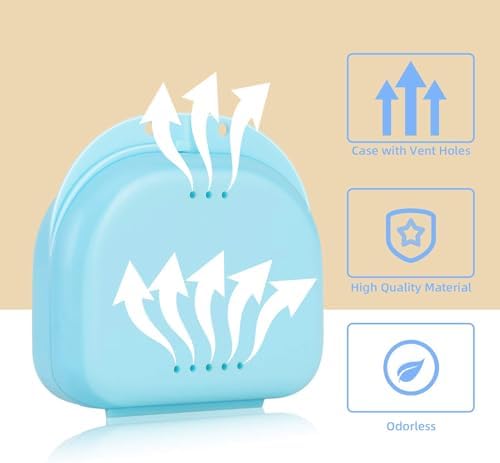 Annhua Dental Mouthguard Container Orthodontic Retainer Case with Vent Holes, Denture Holder Box Clear Aligner Case Slim for Household|Travel|Office - Bluish - Light & Easy to Carry
