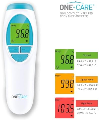 ONE-CARE Infrared Thermometer HTD8818A - Non-Contact, Homedics Thermometer, High Accuracy, Fast Reading, Body & Room Temp, Newborn Baby to Adult, Fever Alarm, Large Display