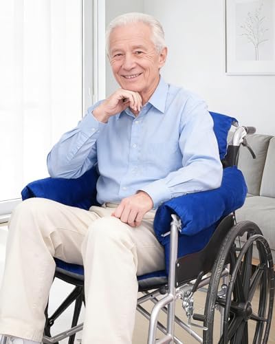 Wheelchair Seat Cushion with Armrest Covers, Pressure Relief Wheelchair Cushions for Sciatica, Tailbone & Back Support, Non-Slip Wheel Chair Pads for Pressure Sores, Blue