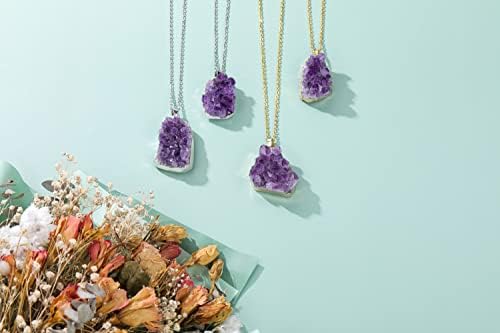 Jovivi Natural Amethyst Cluster Crystal Necklace for Women Men,Irregular Raw Rough Amethyst Quartz Stone Pendant Necklace Jewelry for Spiritual Reiki Healing,Beauty, Love and Positive Energy
