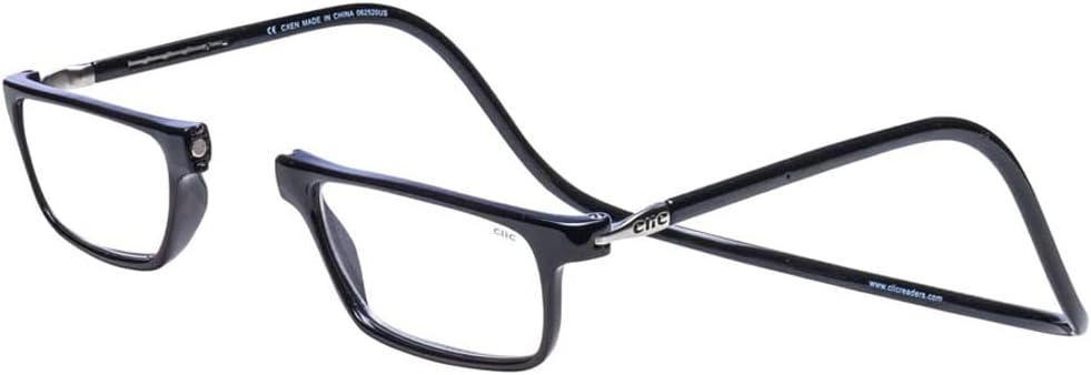 Clic Magnetic Reading Glasses - Adjustable Neck Hanging Readers - Secure Fit with Rigid Headband - Executive (M-XL, Black, 2.00 Magnification)