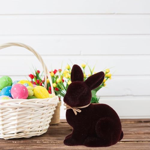 Easter Bunny Figurine Simulated Rabbit Statue for Home Decor Brown Desktop Ornament Easter Holiday Decoration Present for Couples Housewarming