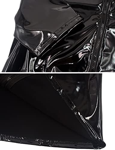 Men's Shiny Metallic Jacket Front Zipper PVC Leather Jacket Slim Fit T-Shirt for Nightout Club