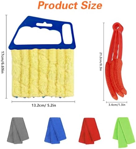 4pcs Window Venetian Blind Cleaner Duster Tool,Blind Duster for Cleaning,Microfiber 7Finger Duster Brush Dusting Cleaner Tool ，for Window Shutters Air Conditioner,with 4 Cloth Cover(Blue/Green)