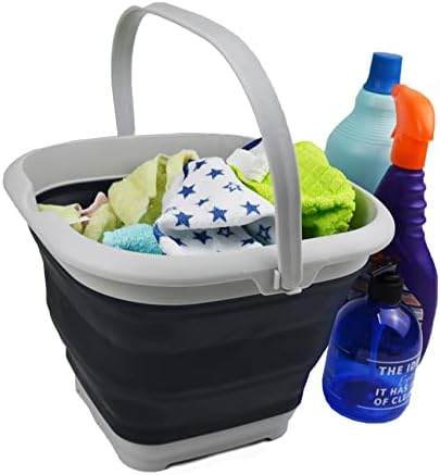 SAMMART 8.5L (2.2 Gallon) Collapsible Square Handy Bucket/Foldable SquareWater Pail/Portable Tub with Handle. Size 31x31cm (Steel Blue & Slate Grey, 2)