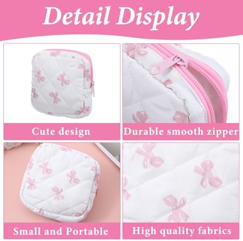 Portable Period Bags for Girls, Bow Period Pouch for Pads Sanitary Napkins Small Tampons, Sanitary Napkin Storage Bag First Gifts for Girls (White)
