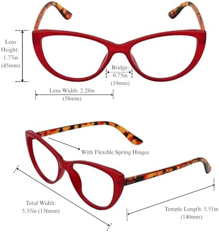 Classic Cateye Reading Glasses for Women – Retro Butterfly Frame, Blue Light Blocking Readers, HD Lens, Spring Hinge