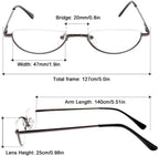 REAVEE 2 Pack Retro Designer Half Moon Reading Glasses for Women Men Spring Hinge Half Frame Readers Stylish Slim Eyeglasses with Pouch, Red and Gun Grey 1.25
