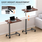 WOTURE Adjustable Overbed Table with Wheels, Bedside Rolling Table, Pneumatic Height Adjustment, Hospital Bed Table on Wheels, Standing Desk, Bedridden & Mobility Needs, Walnut