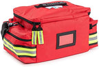 Scherber First Responder Fully-Stocked Professional Essentials EMT/EMS Trauma Kit | HSA/FSA Approved | Reflective Bag w/8 Zippered Pockets & Compartments & 200+ First Aid Supplies - Red