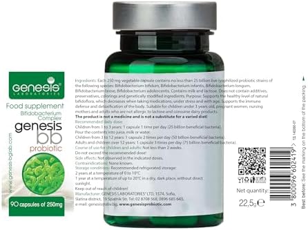 Genesis Bifidobacterium Complex BB Probiotic May Support Gut Helth, Digestion, Immune System 240 Mg per Capsule 90 caps
