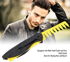BRRNOO Folding Comb for Men, 180 Degree Foldable Hair Comb with Wide and Fine Teeth, Dual Function Design for Hair and Beard Care, Portable Pocket