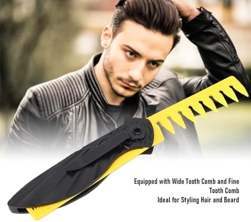 BRRNOO Folding Comb for Men, 180 Degree Foldable Hair Comb with Wide and Fine Teeth, Dual Function Design for Hair and Beard Care, Portable Pocket