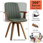 WUPOTO Set of 1 MCM Dining Chair, Mid Century Modern Chair with Walnut Craftsmanship, Upholstered Faux Leather, Wooden Arms and Legs, Faux Leather Dining Chair for Kitchen/Living Room - Green